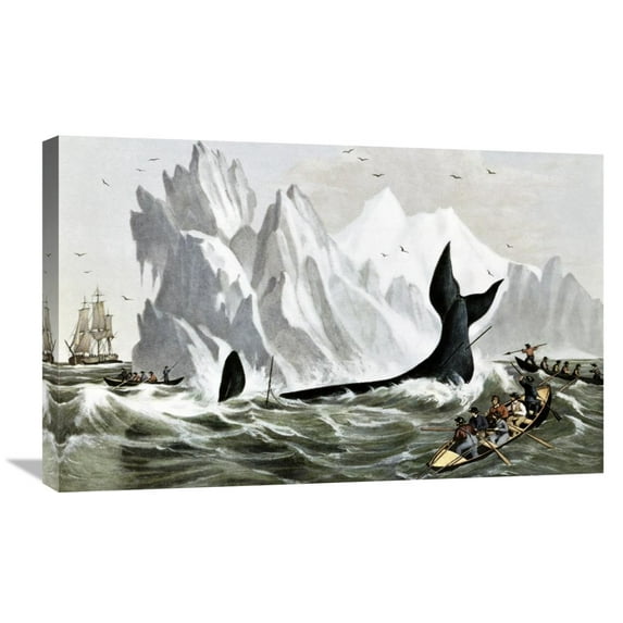 Global Gallery Currier and Ives,'Capturing The Whale' Stretched Canvas Artwork