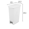 thumbnail image 2 of 11 Gallon Slim Step Trash Can White, Pedal-Operated Hands-Free Kitchen Garbage Bin, Textured Plastic Wastebasket for Narrow Spaces, Stay-Open Lid, Easy Clean, 2 of 5