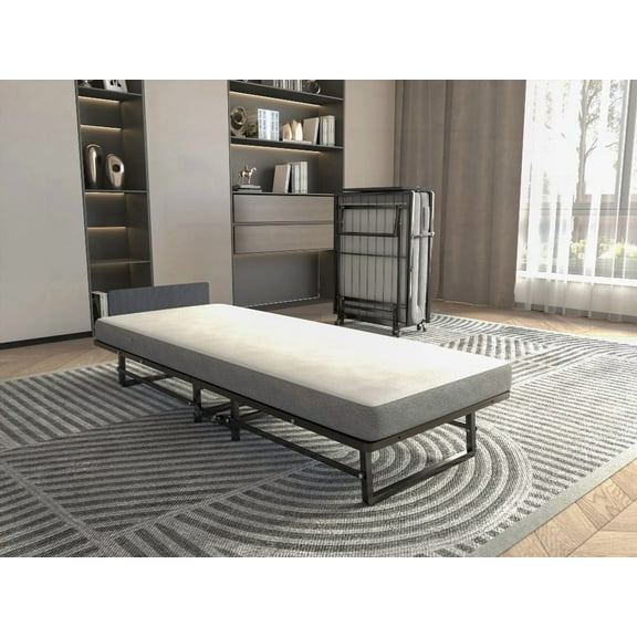 Restonic Metal Folding Bed Frame with 4" Foam Mattress | Easy Storage & Movable