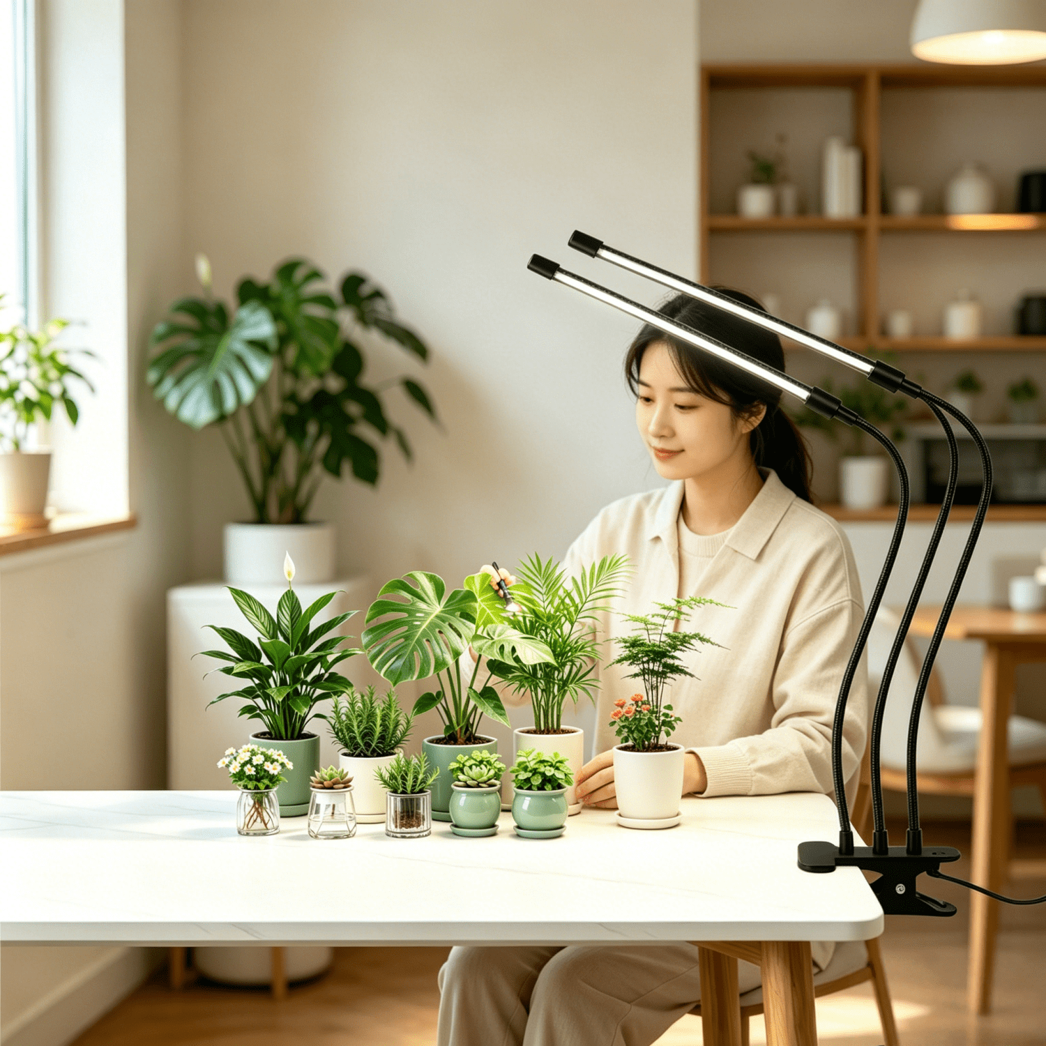 LED Grow Lights Indoor Plants Hydroponics Full Spectrum Plant Growing Light,3-Head Clip-On Plant Grow Light with 9 Dimmable Brightness Levels