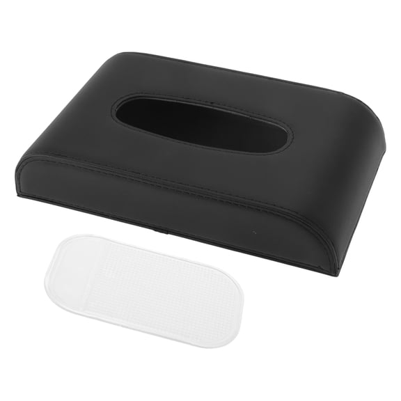 Unique Bargains Car Tissue Holder with Anti-slip Mat Car Tissue Box Organizer Edge Stitching PU 9.25"x4.92"x1.97" Black 1 Pc