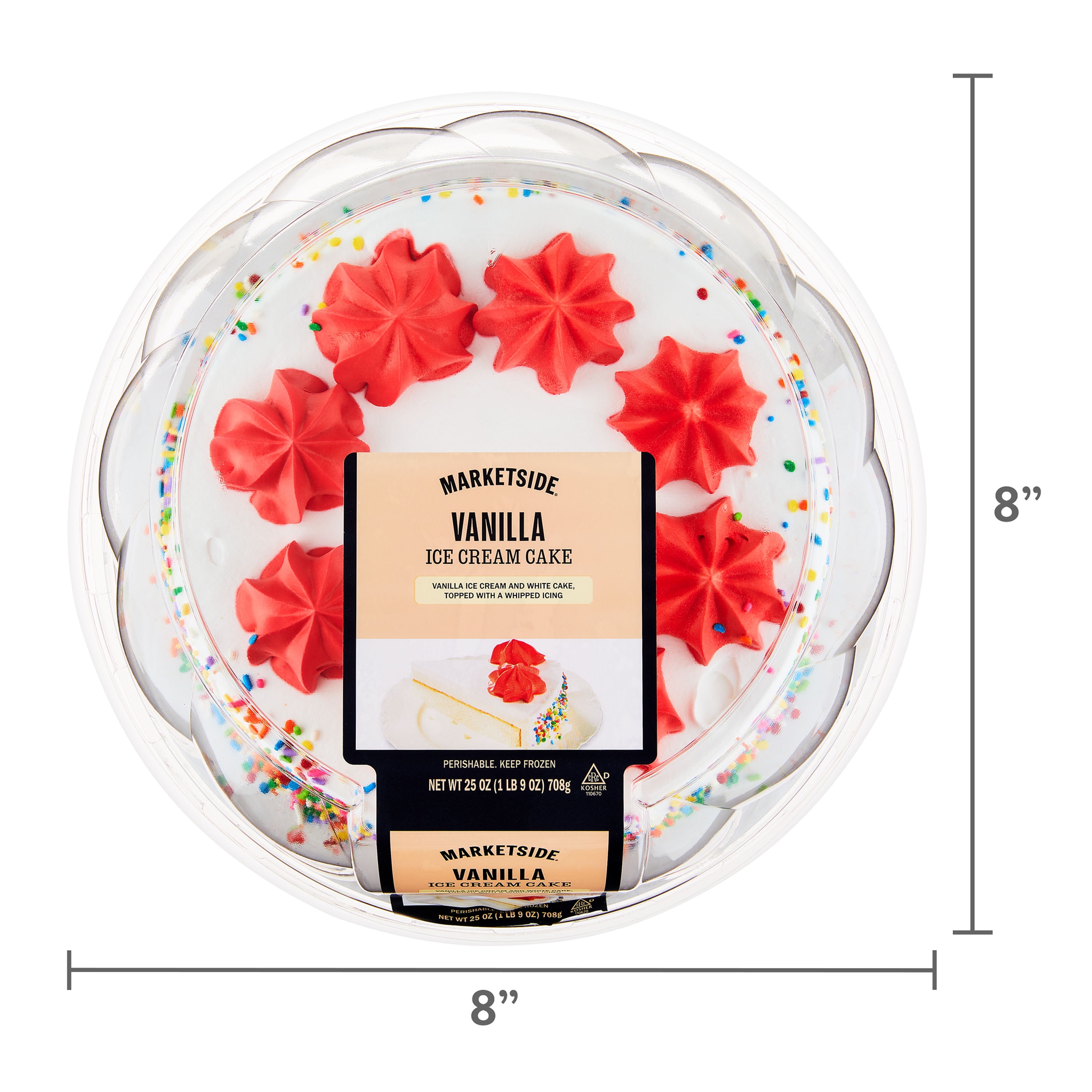 Marketside Vanilla Ice Cream Cake, Whipped Icing, Serves 9, 25oz (Frozen Ice Cream Cakes)