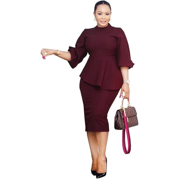 Women's Vintage Ruffle Sleeve Bodycon Peplum Pencil Dress Business Formal Work Outfit