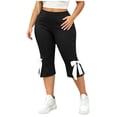 thumbnail image 3 of SwiftWear Plus Size Women Capri Leggings High Waist Yoga Pants with Pockets Bow Tie Cuff Side Slit Stretch Casual Workout Cropped Leggings​, 3 of 9