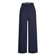 thumbnail image 3 of IDALL Linen Pants Women Wide Leg Pants Woman Women Solid Color Cotton And Linen Patchwork Pockets With Elastic Waist Casual Pants Baleaf Pants Women Summer Pants Dark Blue 2XL, 3 of 4