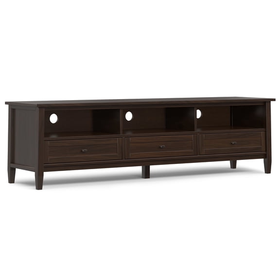Warm Shaker 72 inch Wide Solid Wood Low TV Stand in Tobacco Brown For TVs up to 80 inches