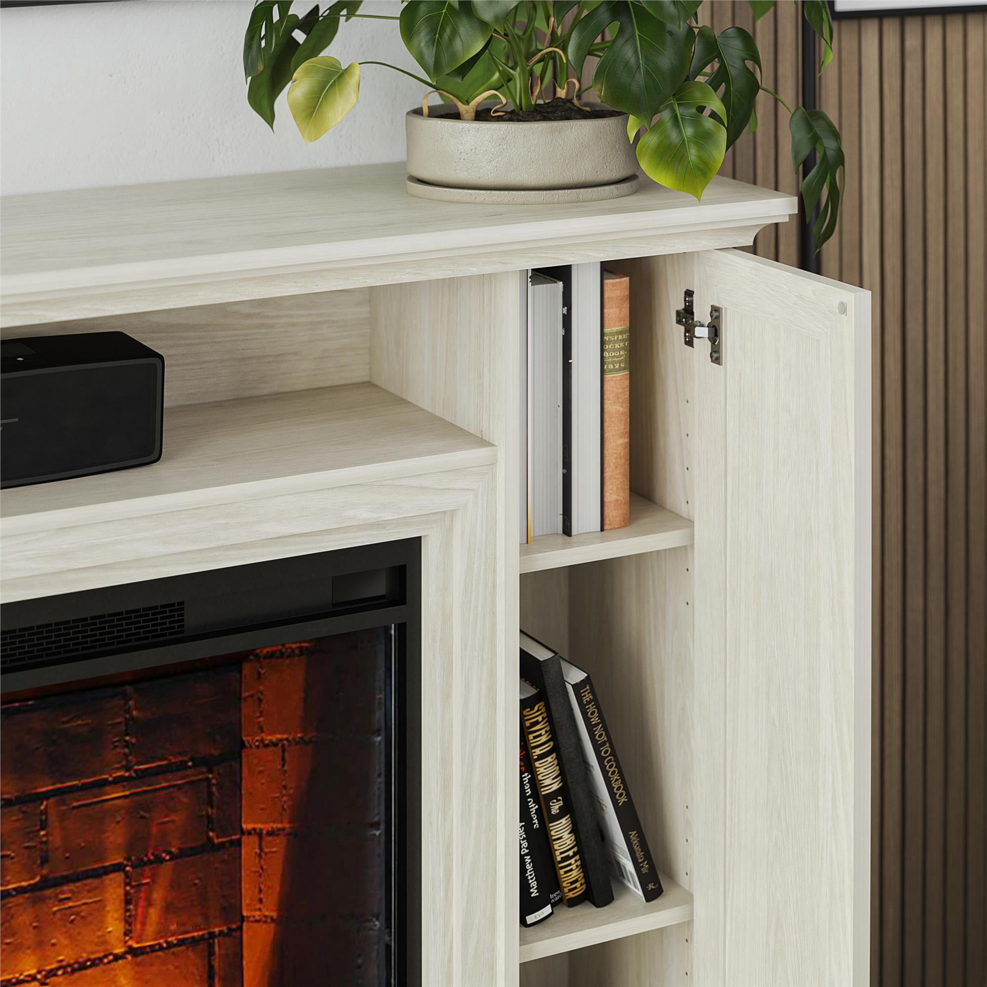 Ameriwood Home Palazzo Multi-Colored Electric Fireplace Mantel TV Stand with Storage for TVs up to 65", White Oak