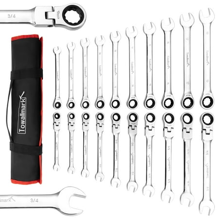 

GlorySunshine 20-Piece SAE and Metric Ratcheting Combination Wrench Set Ratchet Wrenches Set Cr-V Constructed Chrome Vanadium Steel Wrench Set with Roll-up Storage Pouch 1/2 3/8 1/4 Adapter