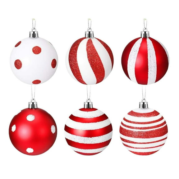 24 Pcs Christmas Ball Ornaments Xmas Plastic Stripe Hanging Ball For Christmas Tree Party Decoration Supplies 3Cm - Red And White Christmas Balls For Tree