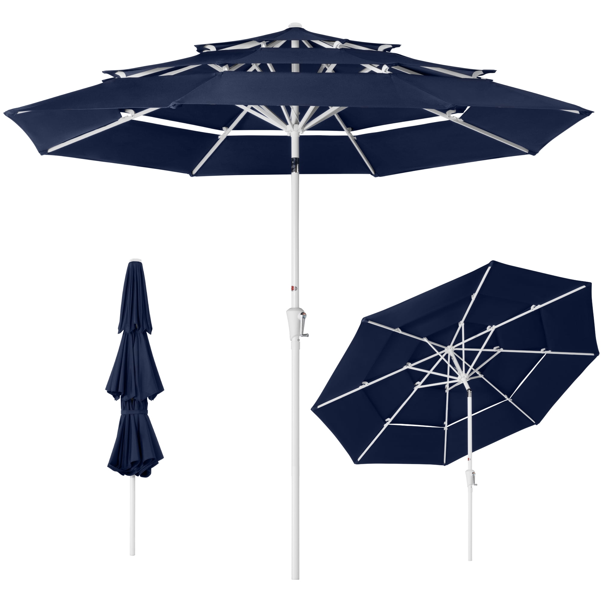 Best Choice Products 10ft 3-Tier Patio Umbrella White Pole, Outdoor Market Umbrella Steel Pole - Navy