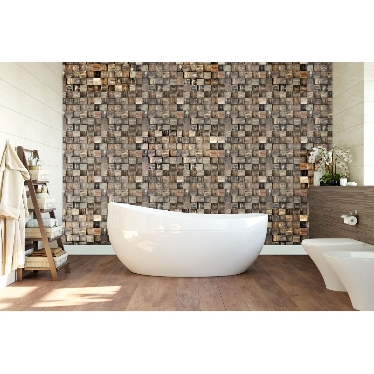 Ekena Millwork 11 7/8"W x 11 7/8"H x 1/2"P Reclaimed Boat Wood Mosaic Wall Tile, Natural Finish (11-Pack)