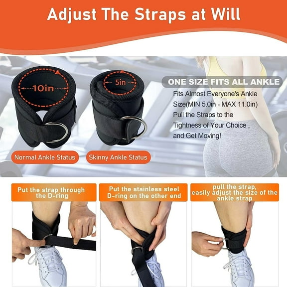 SIISLL Comfortable Adjustable Padded Ankle Wrist Neoprene Padded Straps D-Ring Glute Kickback for Cable Machine Women, Ideal for Glutes Exercises