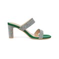 thumbnail image 4 of BLISSFUL STEP Women's Shoes Rhinestone Chunky Heel Square Toe Slide Sandals Green 7.5, 4 of 8