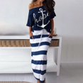 thumbnail image 2 of Women Off Shoulder Dresses Summer Boat Anchor Striped Print T-shirt & Maxi Dress 2 Pieces Female Slash Ankle-Length Slim Dresses2XL Gao Jinjia LED, 2 of 2
