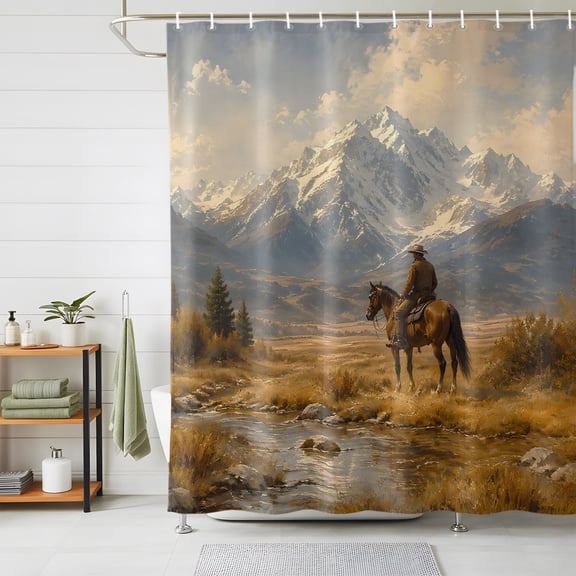 Western Cowboy Shower Curtains for Bathroom, Modern Dinosaur Forest Mountains Waterproof Fabric Shower Curtain, Decorative Bathroom Curtain for Bathtub, 72"x72", No Hooks Included