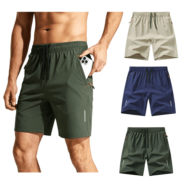 Men's Athletic Shorts 3 Pack Lightweight Quick Dry Shorts With Zipper Pockets for Running Gym