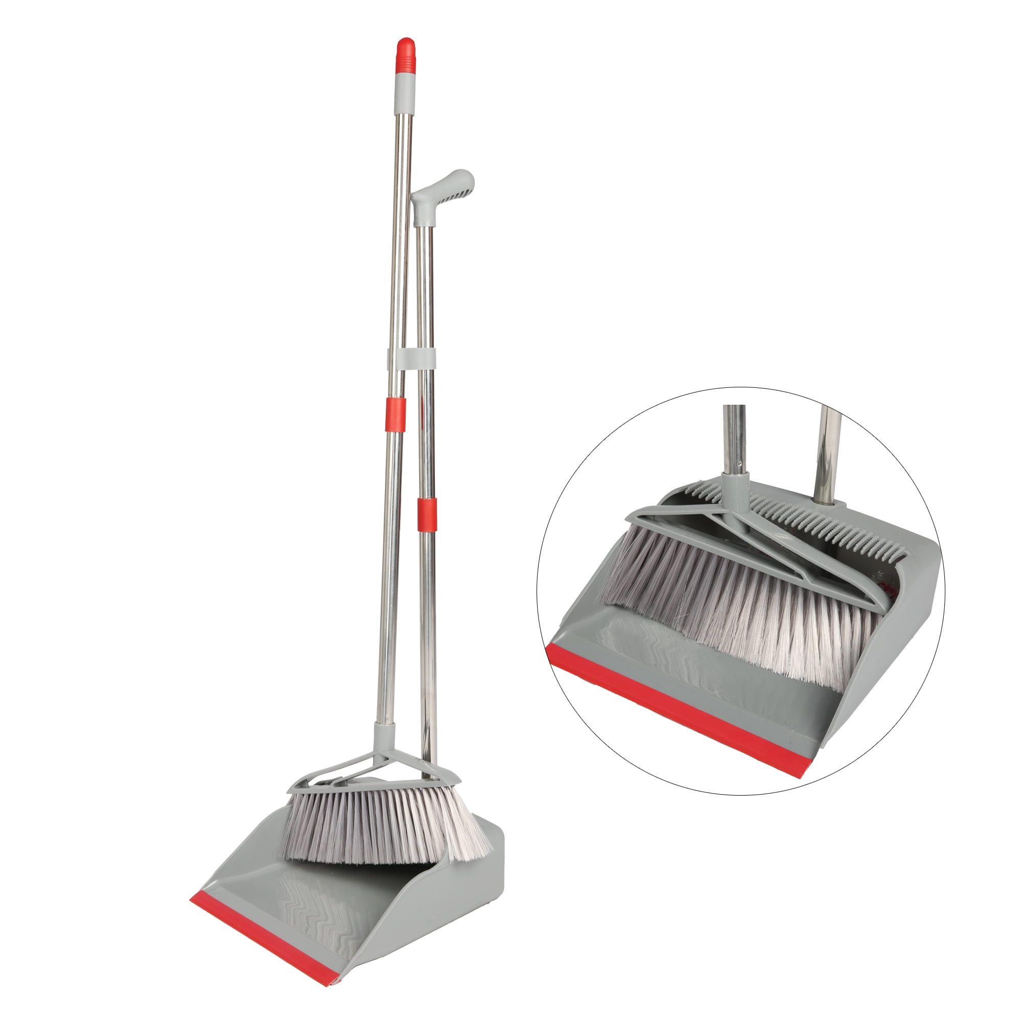 Long Handled Dustpan and Brush Set Sweeping Broom Light Weight Indoor & Outdoor Grey 