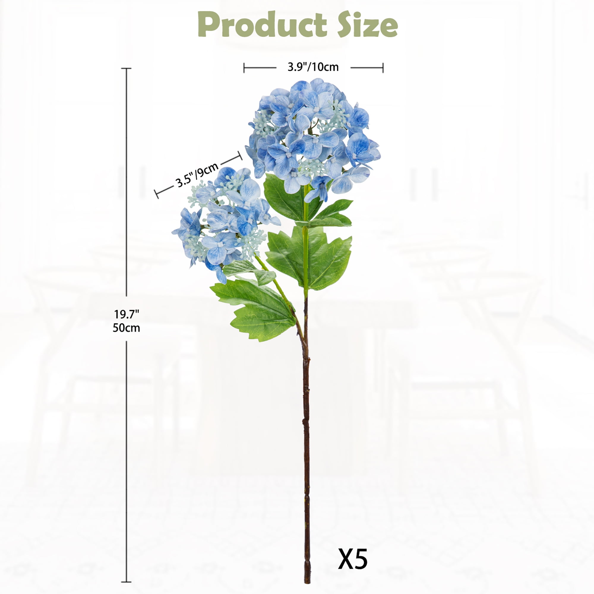 5 pcs Hydrangea Artificial Flowers 19"Real Touch 2 Flower Heads Faux Hydrangeas Realistic Silk Blue Hydrangea Wedding Centerpieces for Tabletop Decor Indoor Outdoor Home Decor