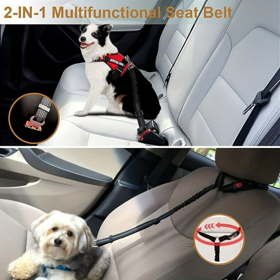 DABEI Heavy Duty Dog Seat Belt Nylon Retractable Seatbelts Adjustable Pet Vehicle Safety Hook Latch Elastic Durable Car Harness For Small Medium Large Dog