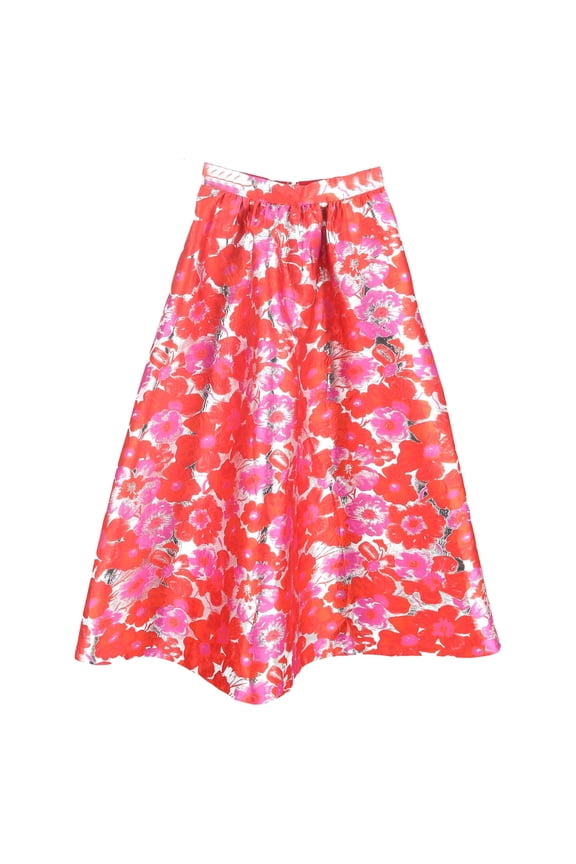 Pre-Owned MSGM Floral Printed Midi Skirt in Red Polyester