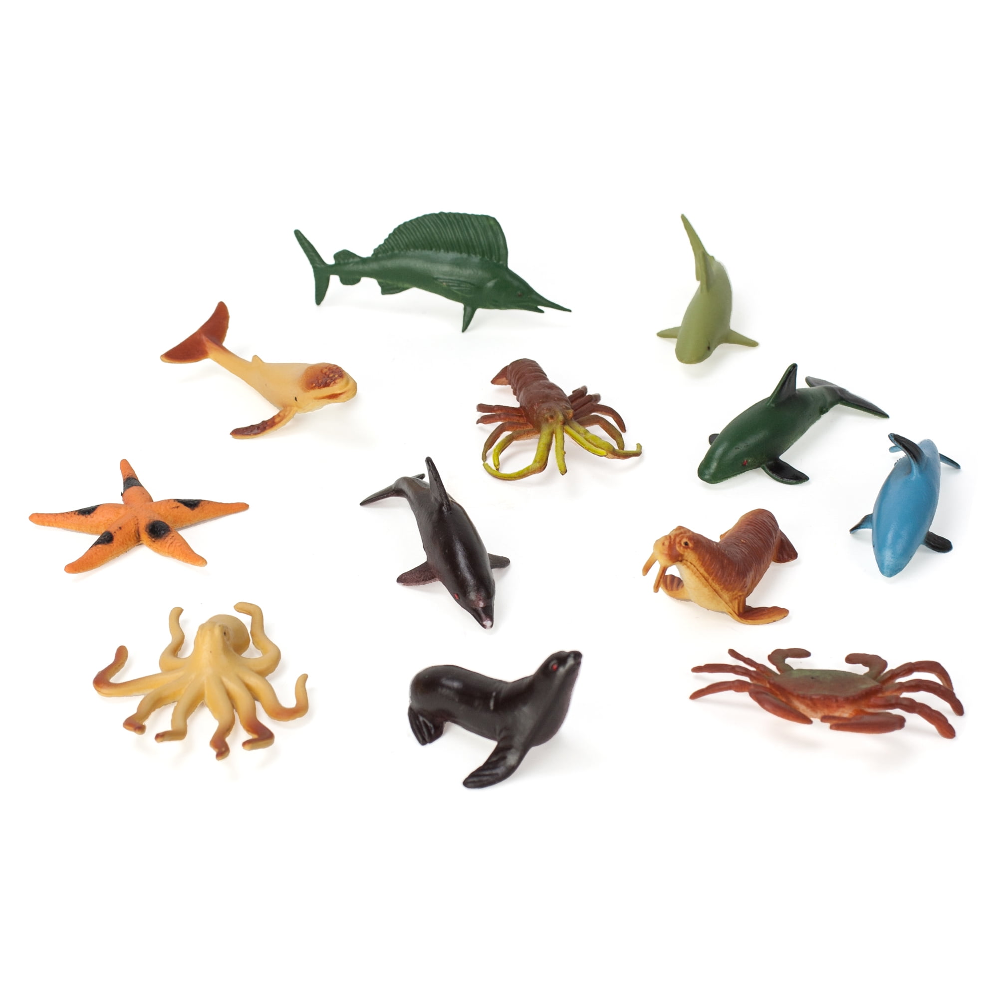 Best Brands Small Blue Traditional Toy Sea Creatures Educational Playset for Learning Sea Creatures. (12 count)