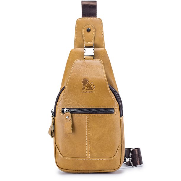Bolso de pecho de cuero genuino para hombre, bolso de pecho de piel de vaca de capa superior, bolso de hombro de estilo casual retro, bolso de cuero de gran capacidad