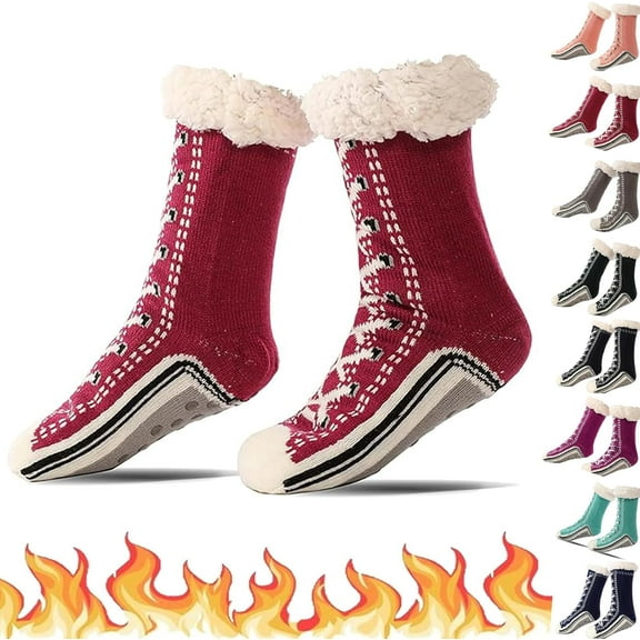 Ultra-Thick Slipper Home Socks, Winter Warm Non Slip Cozy Fuzzy Slipper Socks, Soft Fluffy Christmas Sock, Christmas Slipper Socks Grips for Women Warmth