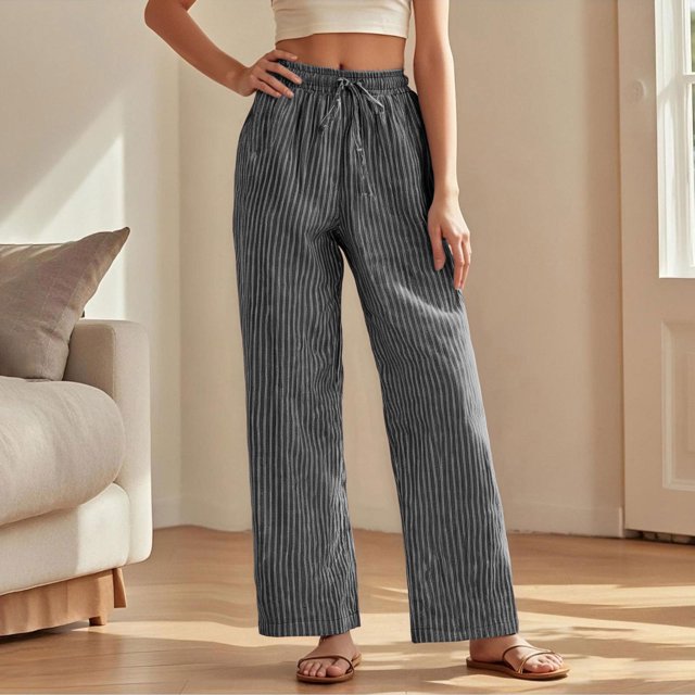 WILLBEST Pantalones Casuales de Verano para Mujer, con Rayas, Cintura Alta, Patchwork, Bolsillos Colgantes, Pierna Recta, Pantalones de Traje Casuales para Mujer Moderna Mediana