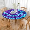 thumbnail image 3 of Purple Blue Tie Dye Spiral Pattern Round Fitted Tablecloth with Elastic Edge,Dining Table Cover Waterproof,Outdoor Round Tablecloth for Camping,Dining,Indoor and Outdoor, 3 of 7
