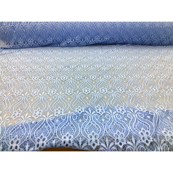 Embroidered Stretch Lace Apparel Fabric Sheer Fleuron Bulb Light Sky Blue ZZ411