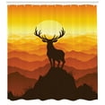 thumbnail image 3 of Wildlife Shower Curtain, Graphic Illustration of Deer Antler Silhouette at Sunset on Hills Foggy Mountains, Fabric Bathroom Set with Hooks, 69W X 84L Inches Extra Long, Multicolor, by Ambesonne, 3 of 3