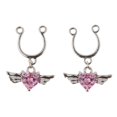 thumbnail image 1 of 2Pcs Crystal Heart Dangle Nipplering de acero inoxidable No piercing Rosa Rosado SM SunniMix Anillo falso del perno prisionero del pezón, 1 of 8