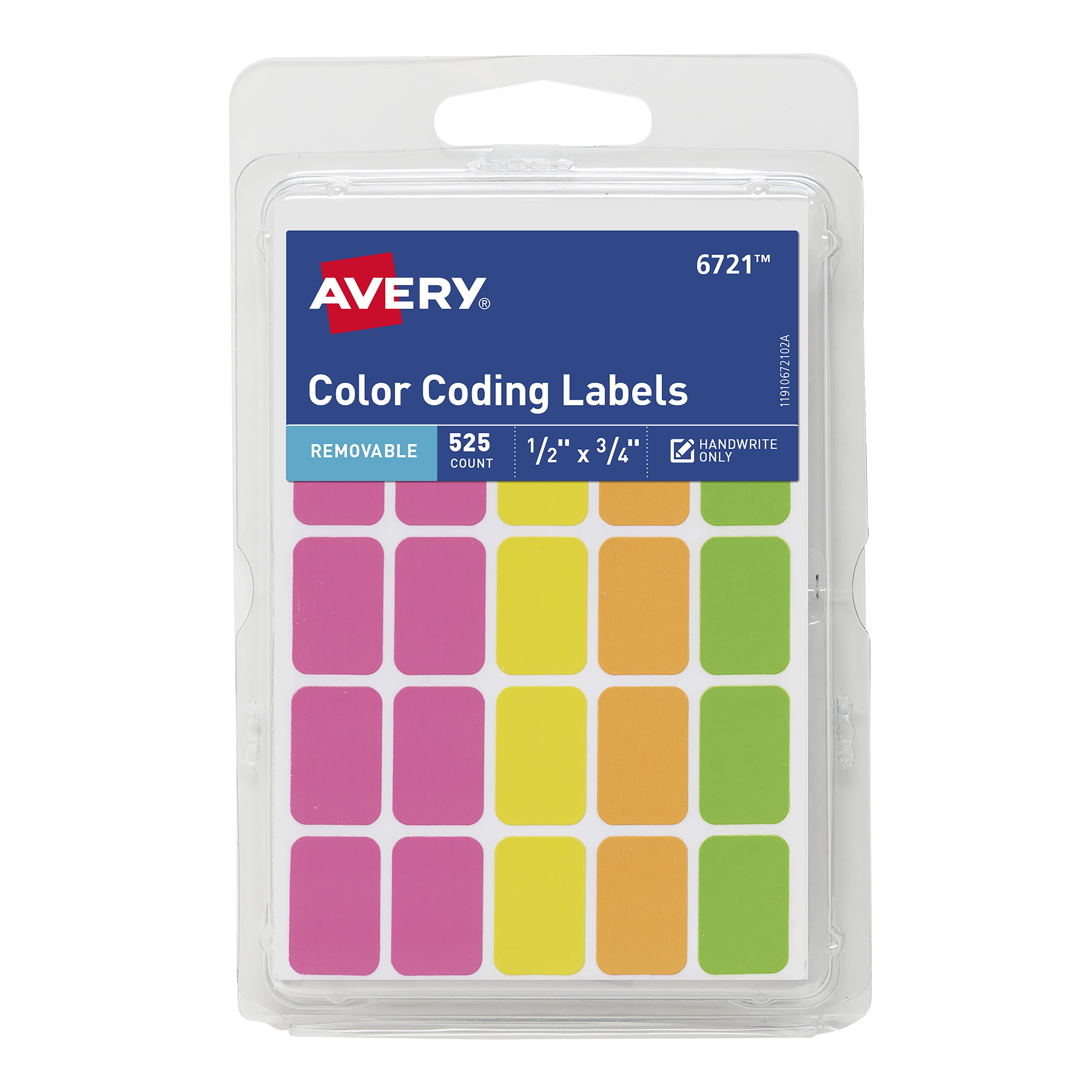 Avery Removable Labels, 1/2" x 3/4", Neon, 525 Total (16721)