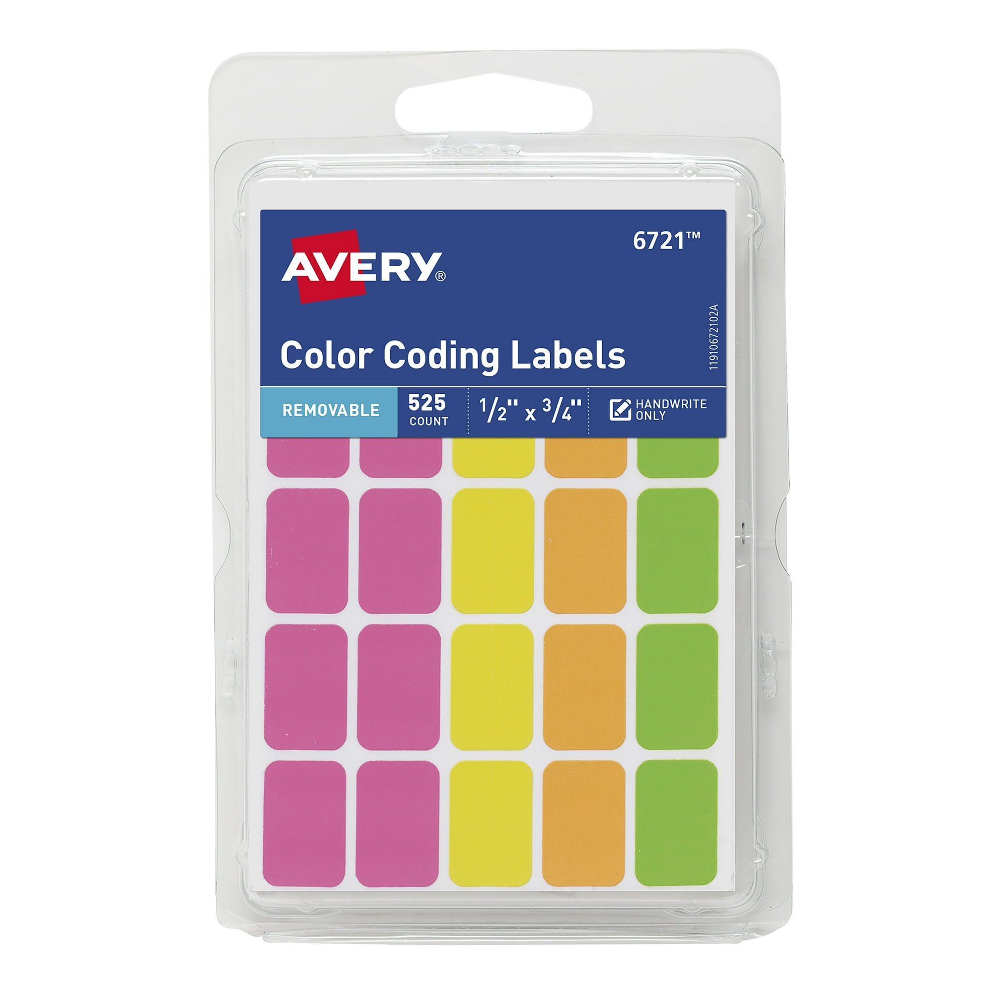 Avery Color Coding Labels, 1/2" x 3/4", Paper, Removable, Neon Colors, Handwrite, 525 Labels
