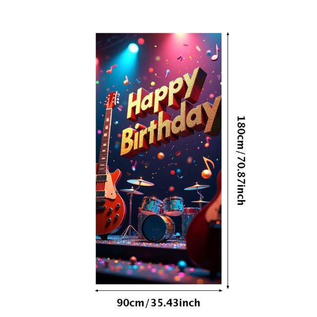 Musical Theme Happy Birthday Banner with Guitar and Notes Decorations Background Backdrop for Birthday Party Photography Props and Party Decor Supplies