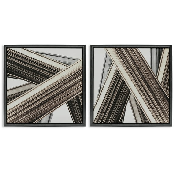 Stupell Industries Industrial Linear Crisscross Abstract Painting Black Floater Framed Canvas Art Print Wall Art, 18 x 18, Set of 2