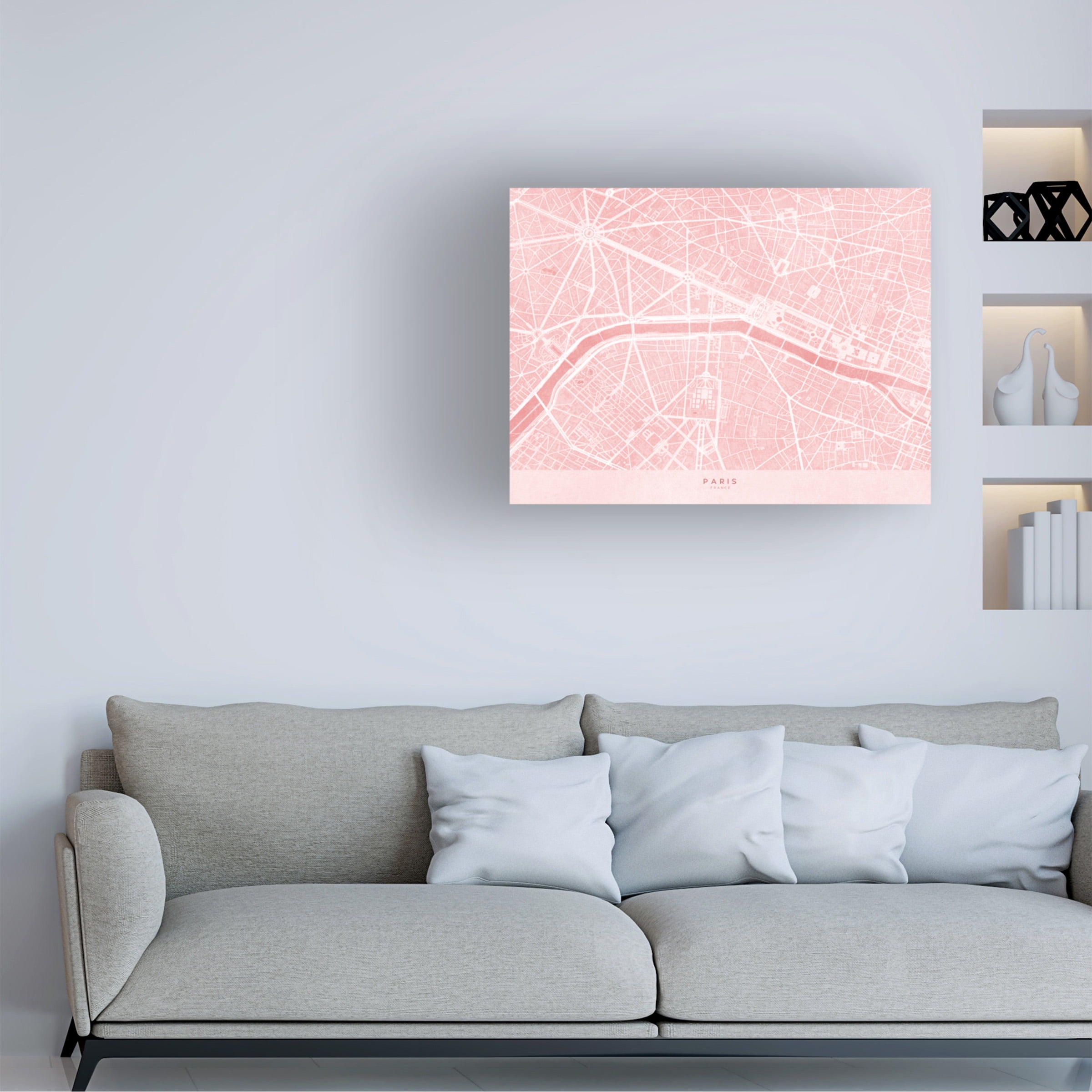 Canvas Wall Art - blursbyai 'Pink Distressed Map Of Paris III' Wall Art for Living Room, Bedroom, or Office DÃ©cor by Trademark Fine Art - 24 x 18 Inches