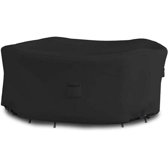 Covers & All RPT-M-Black-03 12 oz Waterproof Outdoor Patio Round Table & Chair Set Cover Black - 95 in.