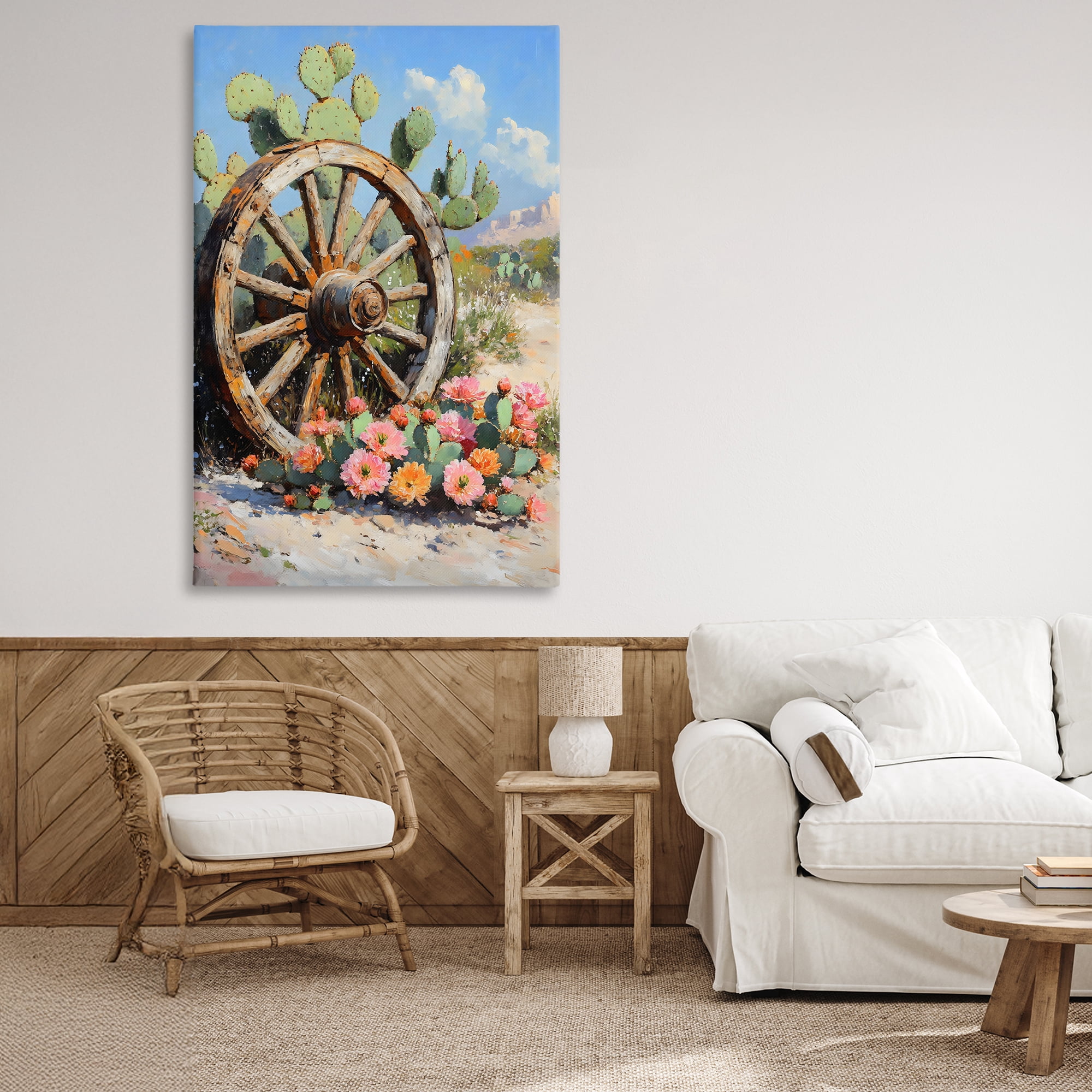 Stupell Industries Wagon Wheel Among Cactus Canvas Wall Art, design by Franklyn Gregory