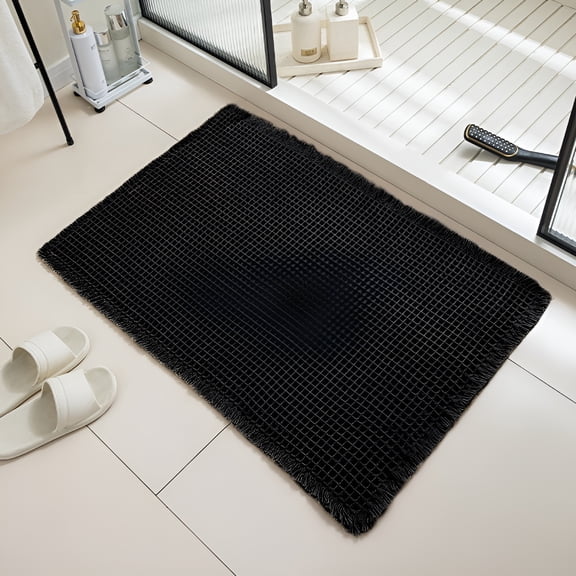RLESO 2026 New Waffle Bath Mat Non Slip Bath Mats for Bathroom Rugs 6143Cm with Tassels Rubber Backed Bathroom Mats Waffle Rugs for Bathroom for Bathroom, Shower, Tub, Spa, Home, Black