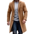 thumbnail image 3 of Men Lapel Single Breasted Mid‑Length Coat Long Sleeve Button Overcoat with Patch Pocket,Warm Windproof Winter Outdoor Outwear,Brown,L, 3 of 6