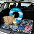 thumbnail image 2 of COEQINE Universal Car Trunk Mat All Weather Cargo Liner Floor Mat with Non-Slip Backing Scratch-proof Pet Cargo Mat Suitable for Most Car Models, Blue Hibiscus Monstera Leaf, 2 of 7