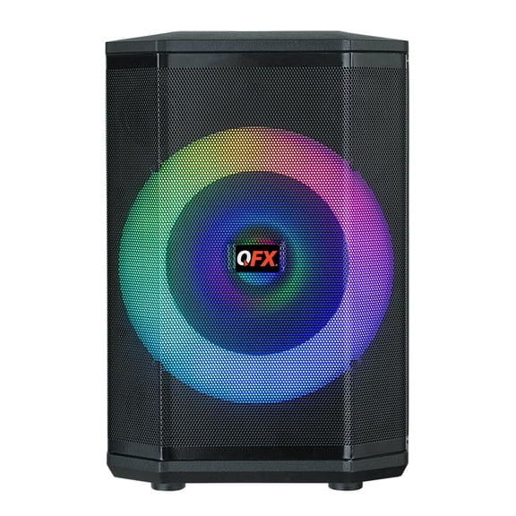 QFX 25-Watt-RMS Portable Bluetooth Rechargeable PBX-811 Party Speaker with 8-In. Woofer, Lights, TWS, USB/MicroSD/Aux/Mic Inputs, 3 Mics, Remote