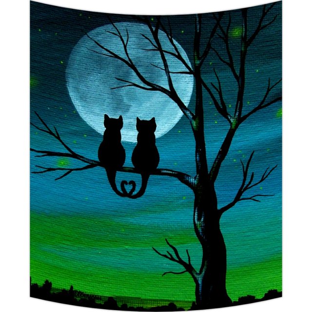 Tapiz colgante de pared ABPHQTO Lindo gato Luna noche decoración del hogar tamaño 100x150 cm