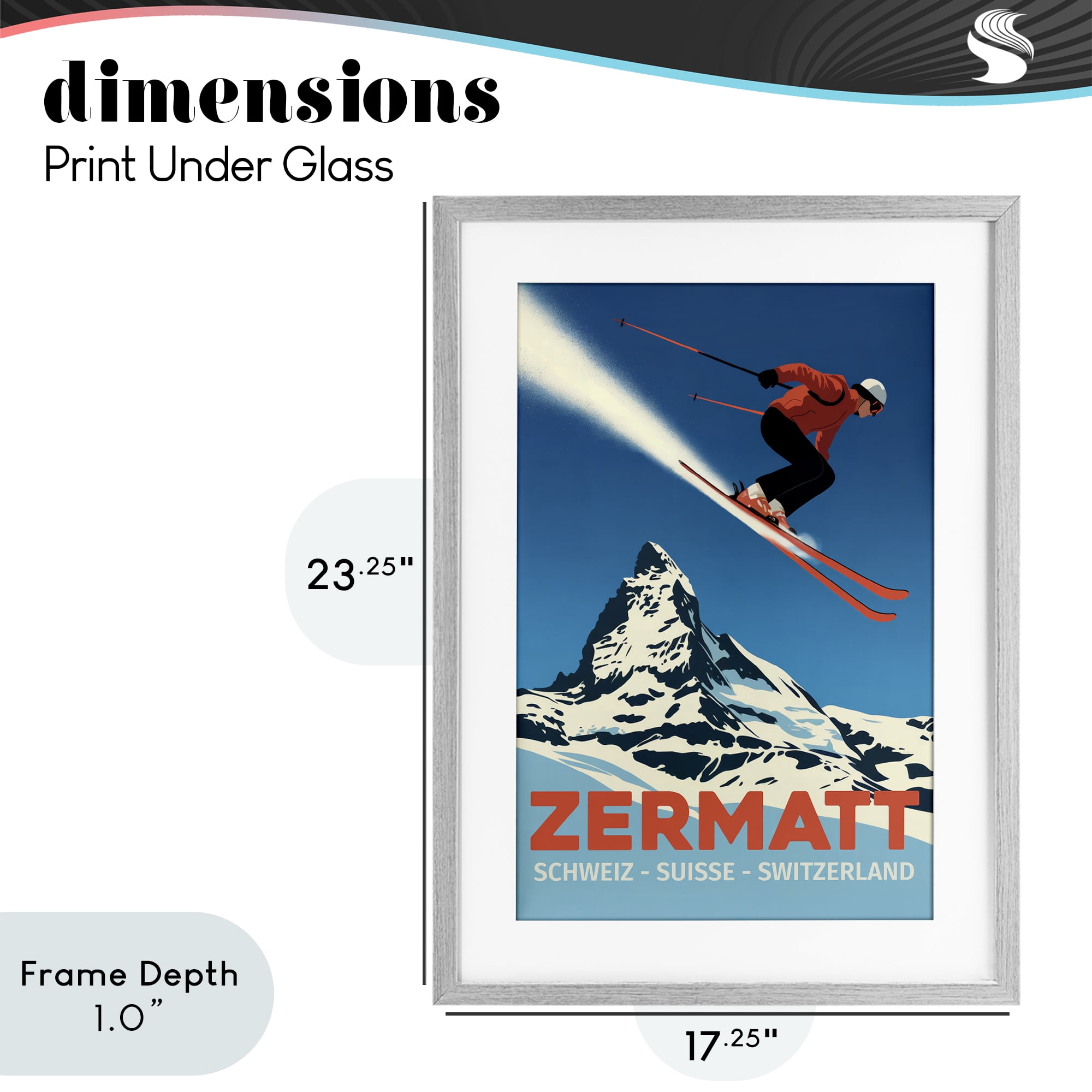 Stupell Industries Zermatt Ski Poster Gray Framed Print Under Glass, design by Andreas Magnusson