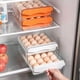 thumbnail image 3 of Caja de almacenamiento de huevos transparente con 32 compartimentos, bandeja para huevos tipo cajón apilada de doble capa, cajón para frutas y verduras para cocina, 3 of 5