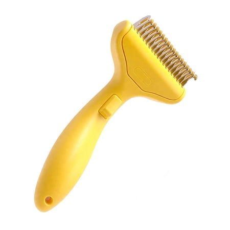 Dual-Sided Dematting Comb for Dogs & Cats – Undercoat Rake Pet Grooming Brush, Deshedding Tool for Long Hair Loose Fur Removal（Yellow）
