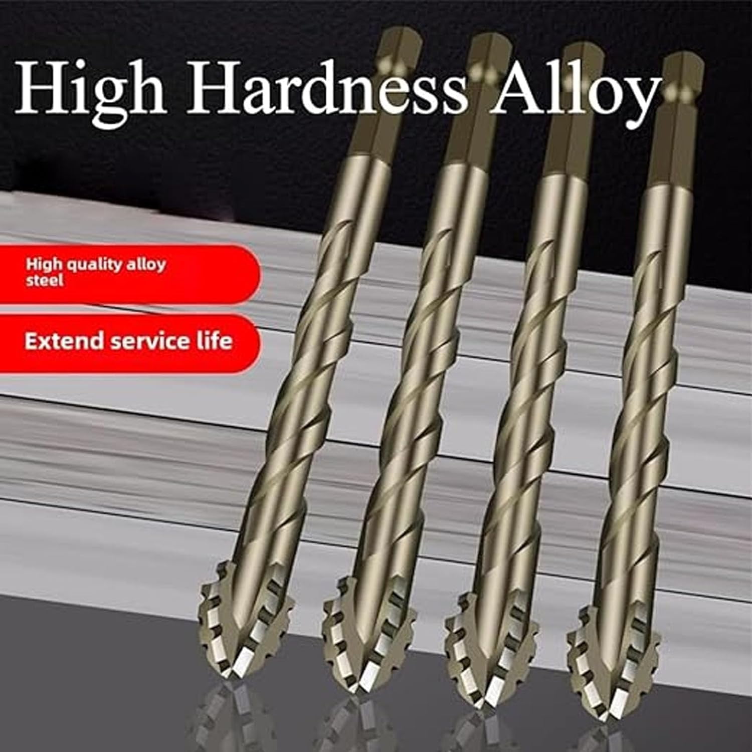 Martivex Drill Bits, 2026 Four-Flute Sawtooth Eccentric Drill Bit, High-Performance Titanium-Coated Tap Set, Four Edged Serrated Eccentric Twist Bit Set for Concrete Metal Wood