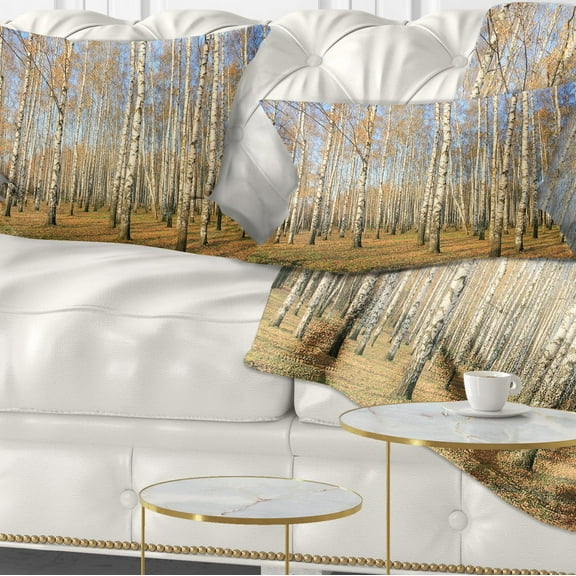 Designart Autumn Birch Grove in Sunlight - Modern Forest Throw Pillow - 12x20