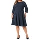 thumbnail image 2 of Vestido de oficina para mujer en tallas grandes, con mangas 3/4, vestido de cóctel vintage de los años 50 y 60, vestido para trabajar, talla 1X, azul marino, 2 of 6